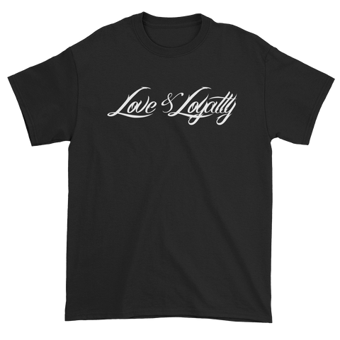 Black T-Shirt with White Love & Loyalty Logo and small back outer tag logo.