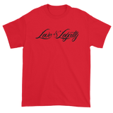 Red T-Shirt with Black Love & Loyalty Logo and small back outer tag logo.