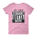 Women's Pink T-Shirt with "Straight Outta Queens" Written in black below the Love & Loyalty logo.